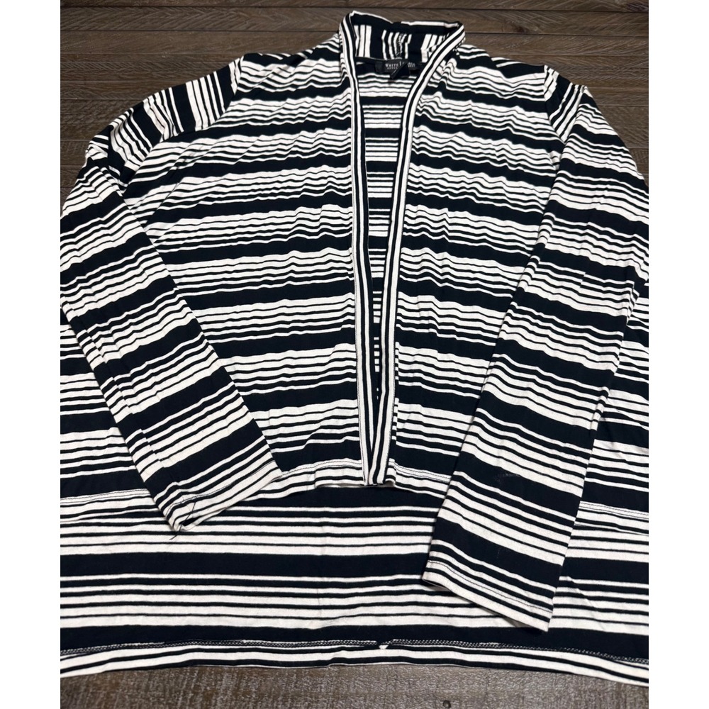 White House Black Cardigan XS Black White Striped Open Front Preloved - Picture 4 of 9